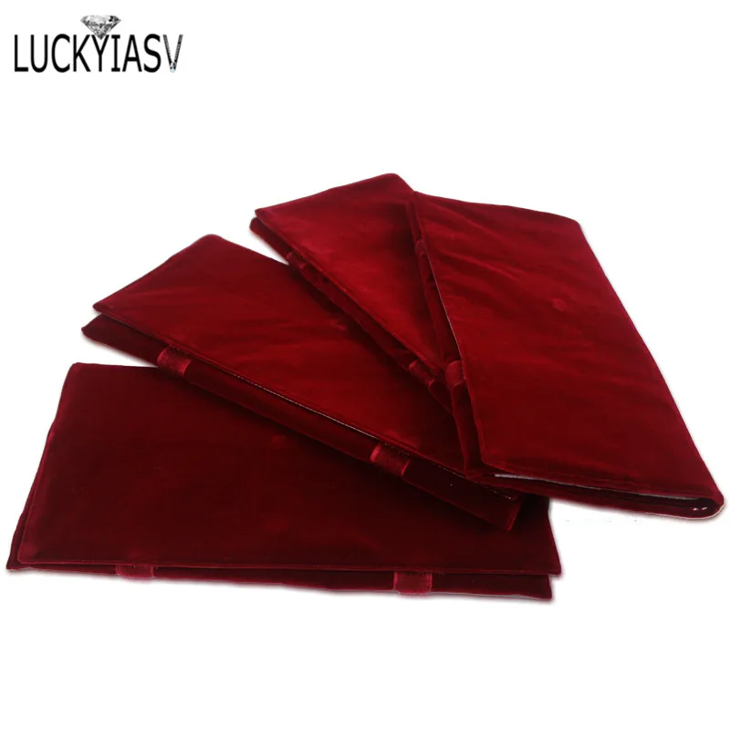 Travel Jewelry Case Roll Bag Organizer for Necklace Bracelet Earrings Ring 15/31/40/56 Zipped Grids with PVC Cover Burgundy