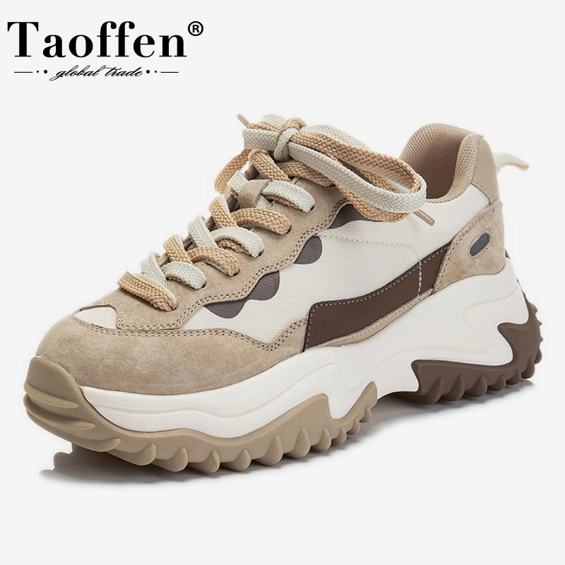 

Taoffen Real Leather Women Sneaker Mixed Color 2022 Spring Shoes Sport Outdoor Ins Fashion Casual Lady Footwear Size 35-40