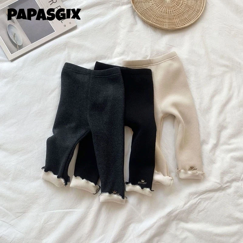 

Children's Thicken Warm Crown Cashmere Pants Autumn Winter Korean Childrens Plus Velvet Trousers Girls Legging Kids Clothing