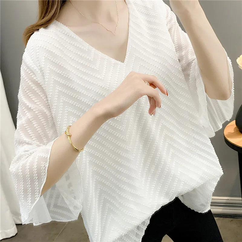 

Summer Women Blouse Tops Short Sleeve V-Neck Chiffon Blouse Shirt Blouse Women Blusas Mujer De Moda 2023 Blouses Top Femme