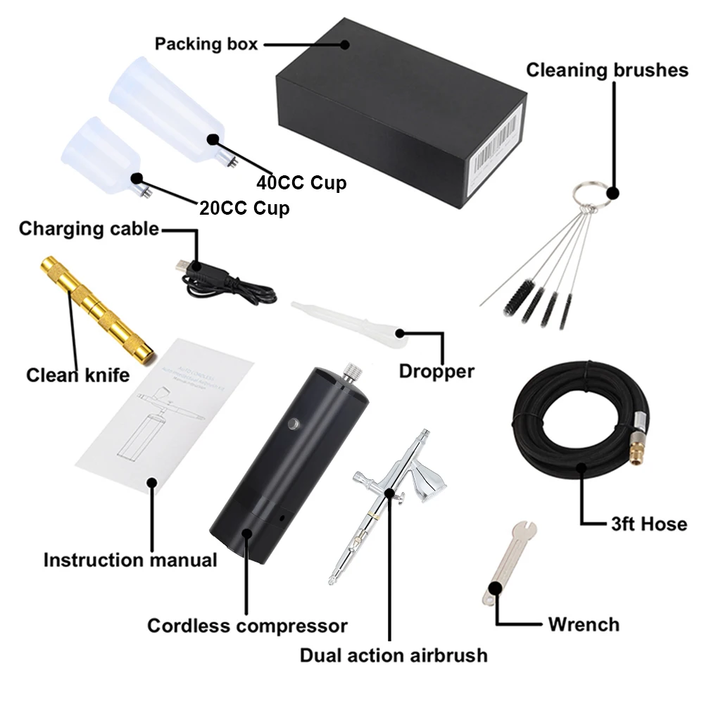 Nowe wzory Bezprzewodowy aerograf i sprężarka Super ciche działa Wyświetlacz dużej mocy Art Mineral Home Diy Graffiti Narzędzia graficzne