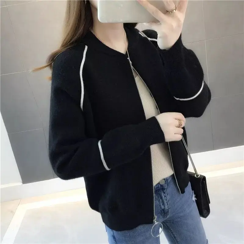 

autumn spring women sweater knitted cardigan baseball style zipper coat korean top 0.4