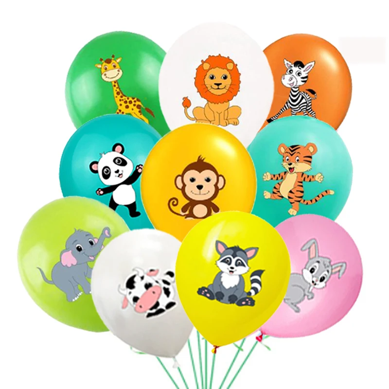 

10pcs 12inch Jungle Safari Party Supplies Kids Birthday Decor Animal Latex Balloons Wild One Party Supplies Baby Shower Air Ball