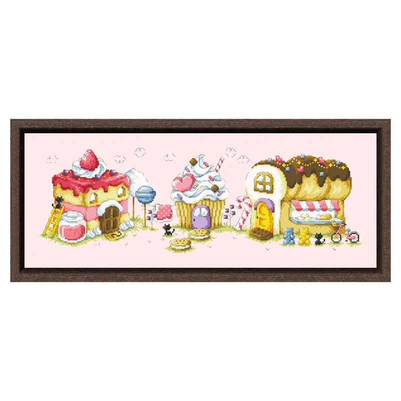 

Dessert village cross stitch kits18ct 14ct 11ct pink canvas stitching embroidery DIY handmade wall decor