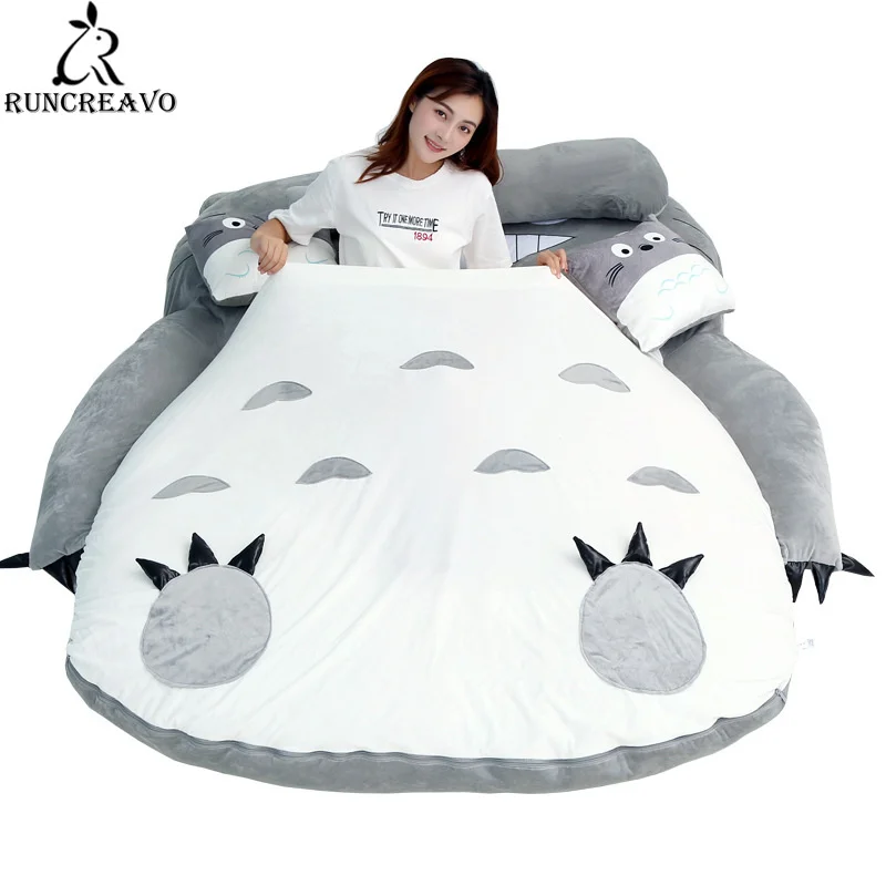 

Huge Size Cartoon Mattress Design Cute Soft Totoro Lazy Sofa Bedroom Bed Sleeping Bag 100% Cotton Mattress Cover Pillow Gift
