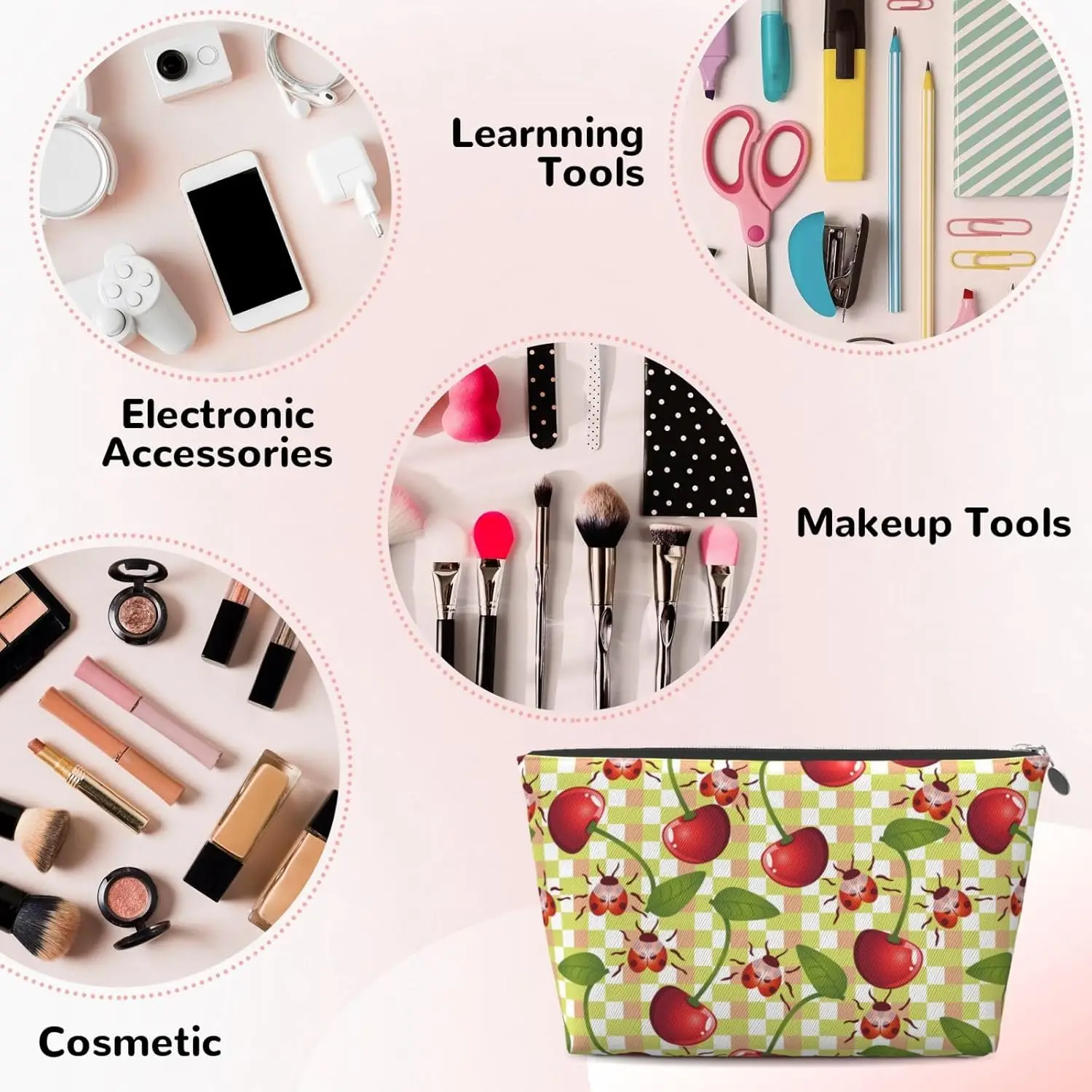 Женская косметичка Cherries and Ladybirds дорожный размер туалетные принадлежности