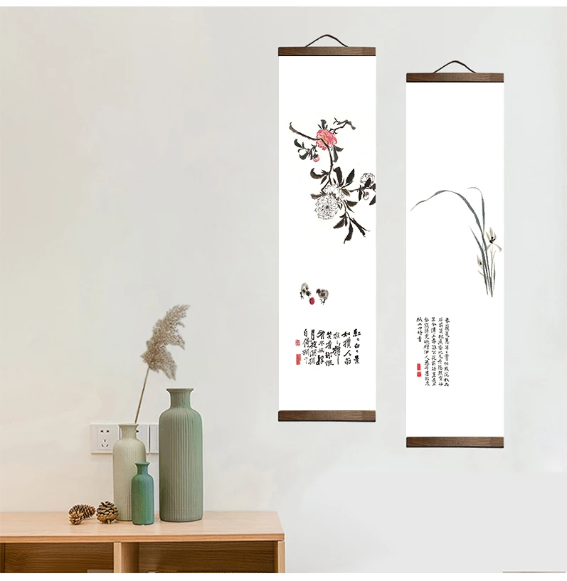 Настенная картина в китайском стиле с изображением зеленых растений и рыбок |