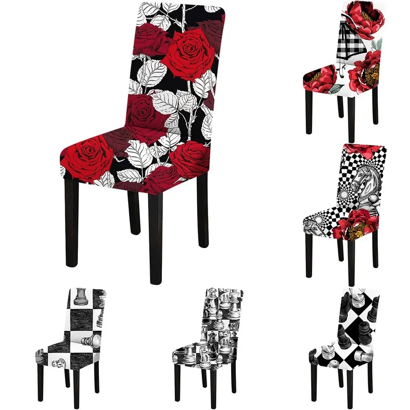 

Rose Flower Print Wedding Chair Covers Strech Elastic Chair Slipcover Kitchen Stools Seat Covers Home Hotel Party Decoration