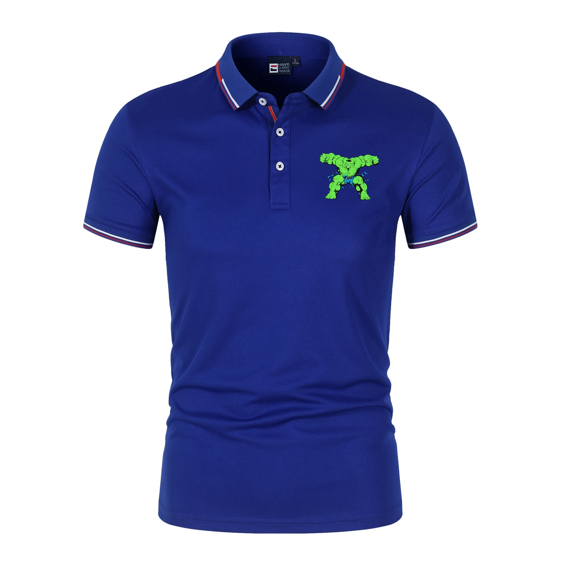 

Summer Polo Shirt Men's Cotton Blend Cool Anti-Wrinkle Quick Dry Daily Casual Men Polo Front Back Print Hulk Short-Sleeved Shirt
