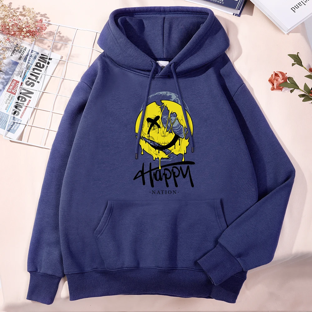 

Hand Drawn Skulls And Melted Smiley Faces Man'S Hoodie Fashion Crewneck Pullovers Casual Soft Sweatshirt Korean Quality Mans Top