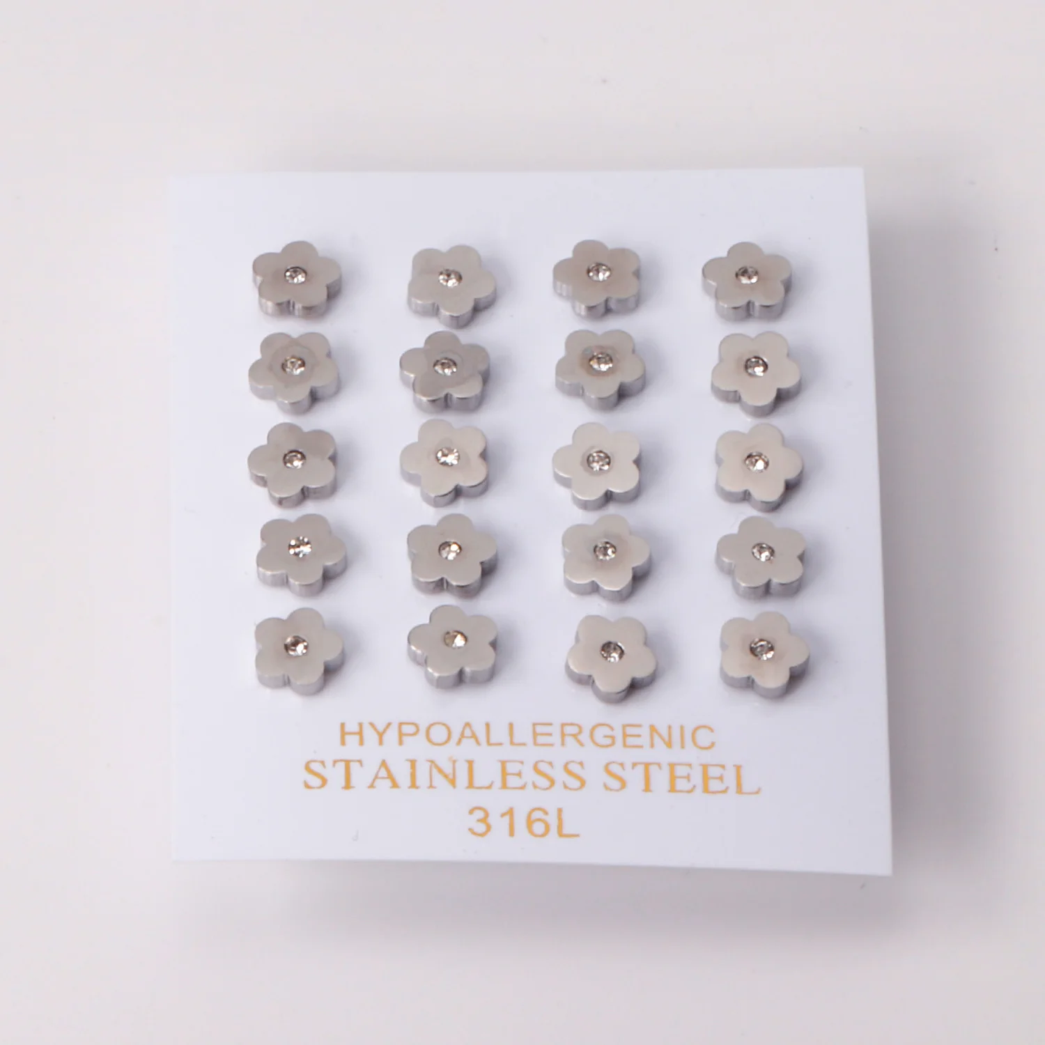 Фото LUXUSTEEL 10 пар изящных фотографий для женщин девушек золотого цвета из нержавеющей стали маленькие блестящие хрустальные цветы сердце пирсинг... №4