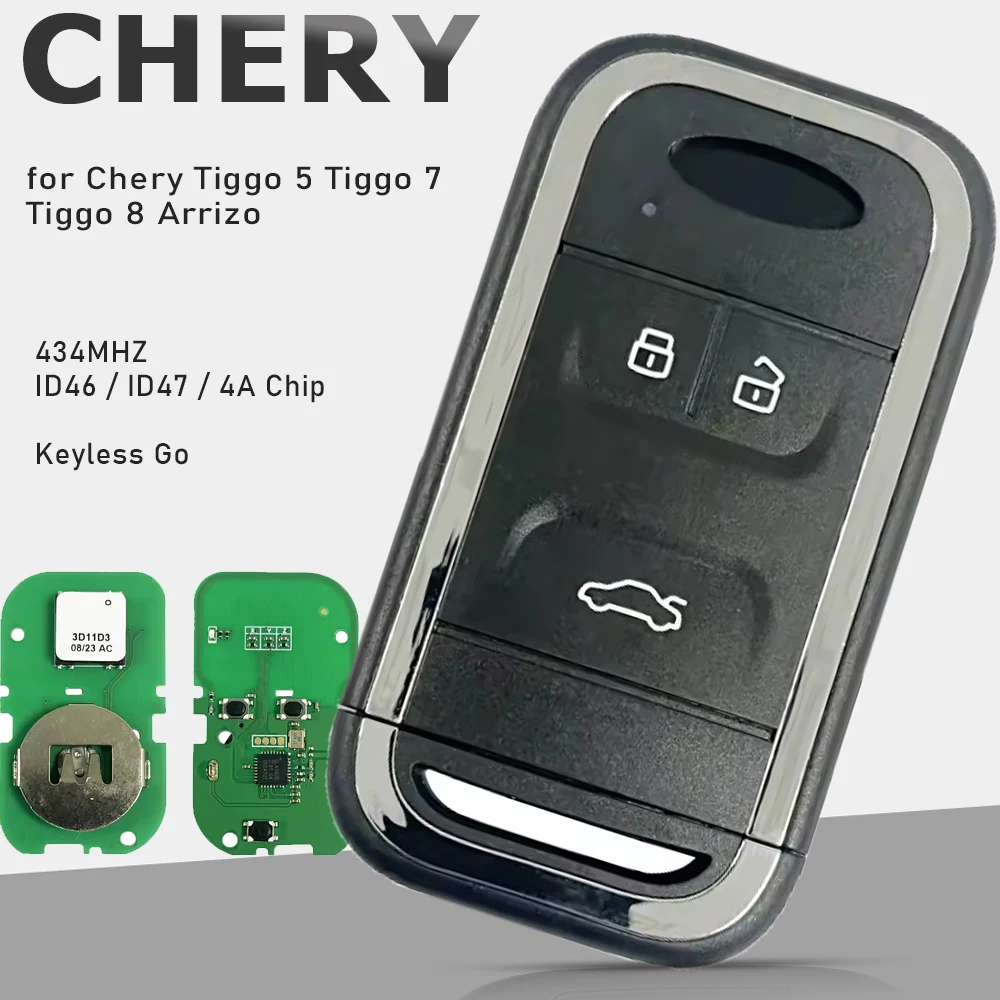 

Умный дистанционный ключ KEYECU для Chery Tiggo 5 Tiggo 7 Tiggo 8 Arrizo, дистанционный ключ 3 кнопки, 434 МГц, 46 47 4A, чип без ключа Go