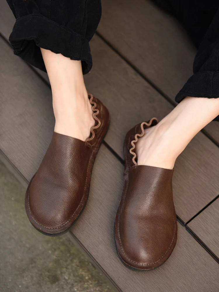 

Туфли женские плиссированные на плоской подошве, из натуральной кожи