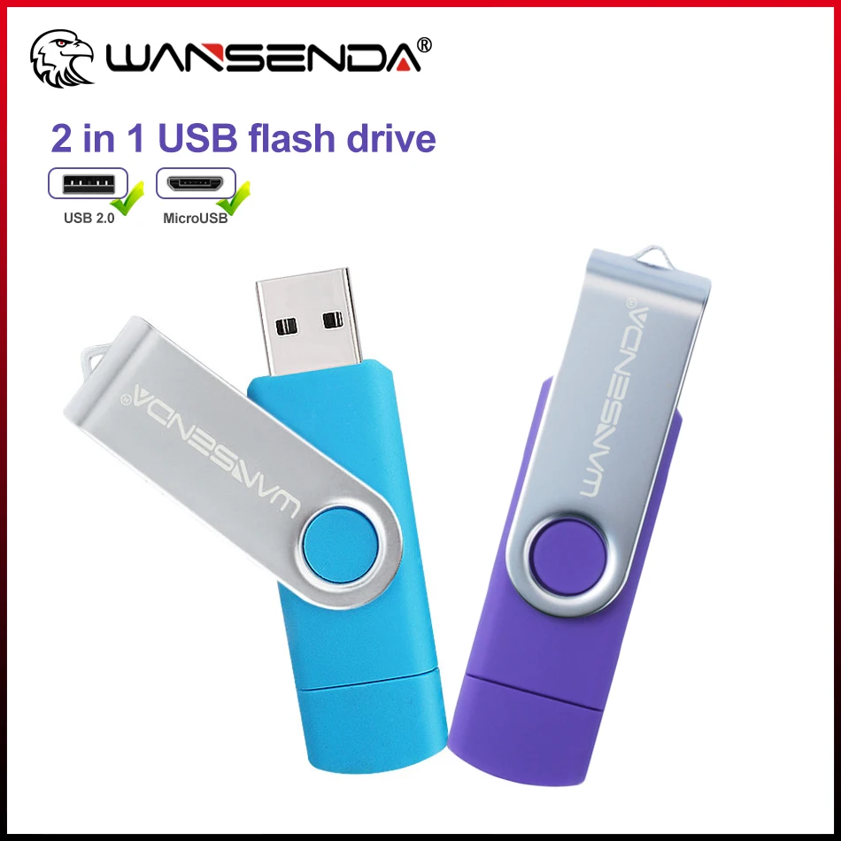 

WANSENDA Metal USB Flash Drive OTG Pen Drive 256GB 128GB 64GB 32GB Smart Phone Dual Plug MicroUSB Stick 8GB 16GB Pendrive