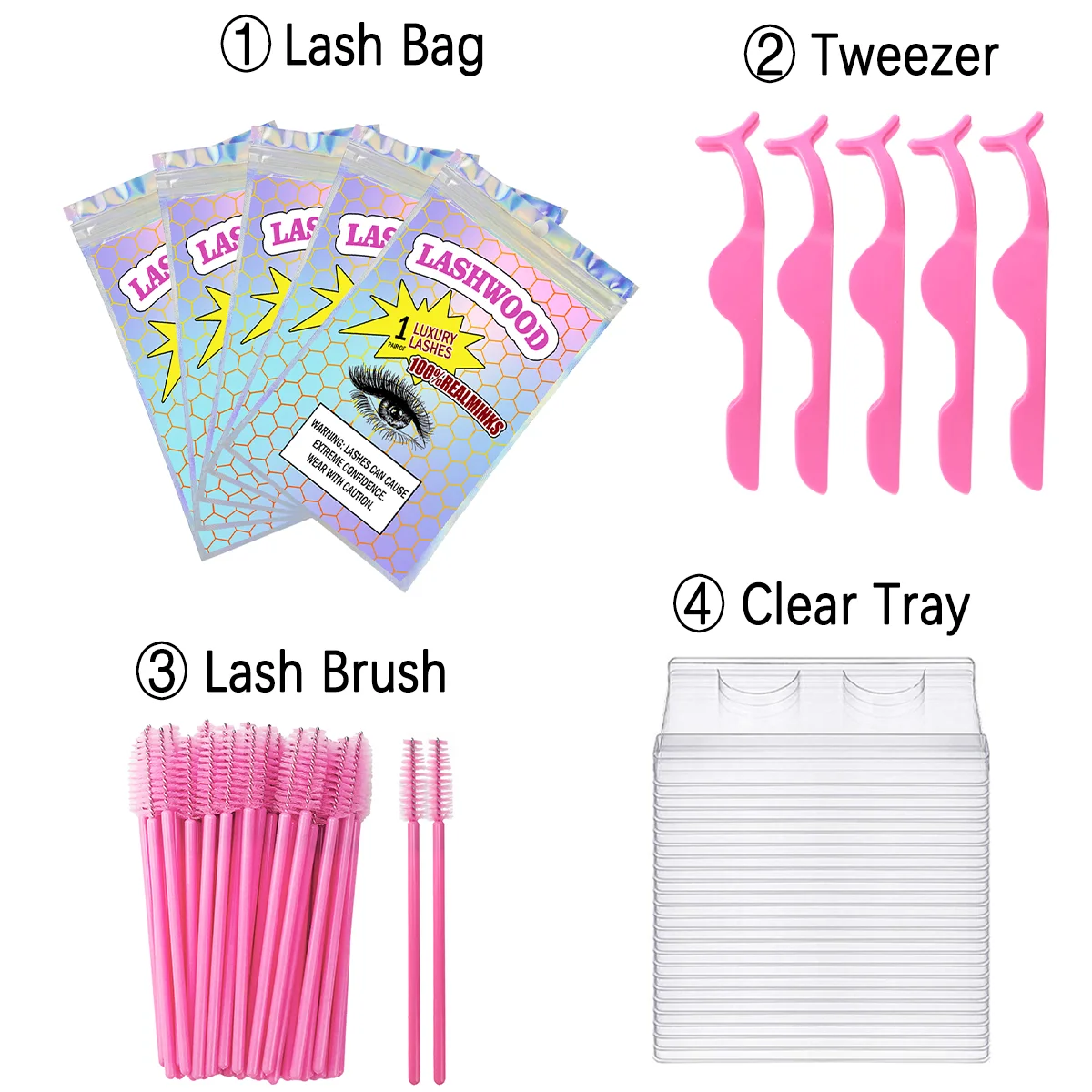 Оптовая продажа розовый/белый/черный пакет для упаковки ресниц с деревянной