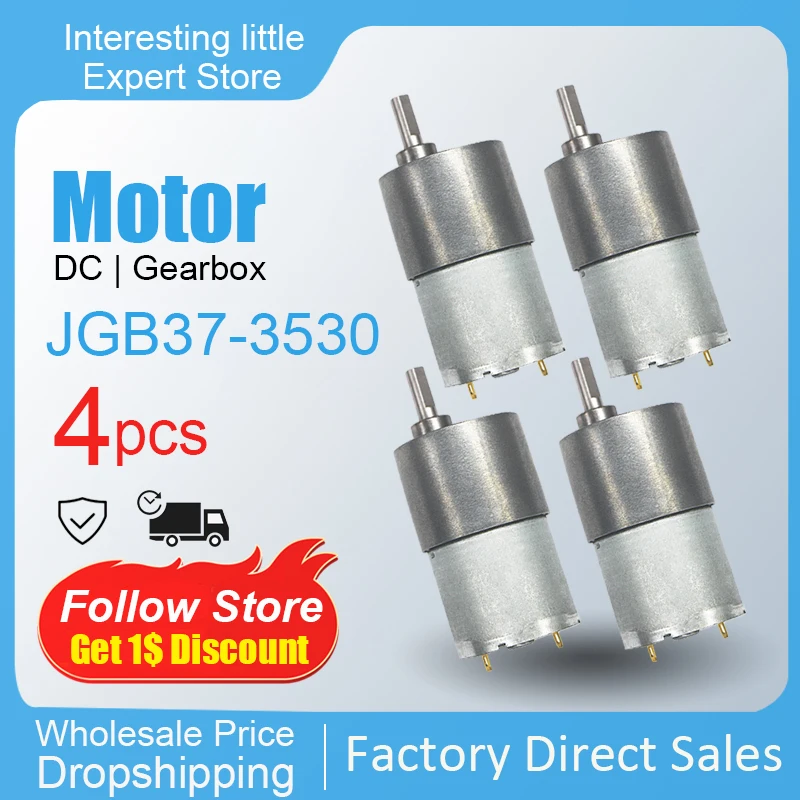 

4pcs JGB37-3530 DC 12v Motor Metal Gear Box 7RPM-1600rpm Gearmotor motop High Torque Eccentric Shaft Geared DC Electric Motor