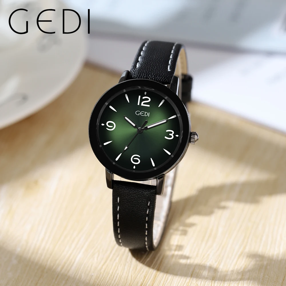 GEDI Fashion Couple Watches Leather Strap Waterproof Lover's Watches Paired Men and Women Casual Dress Quartz Wristwatch 5121