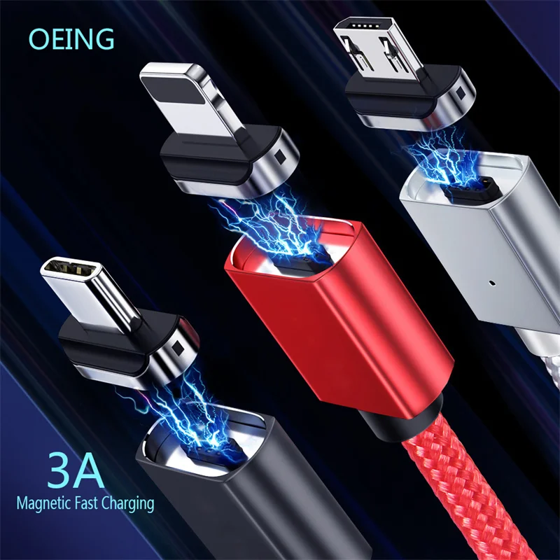 

OEING 1M 2M Magnetic USB C Cable 3A Super Fast Charging Micro USB Type C For iPhone Samsung Xiaomi Huawei Android Charging Cabl