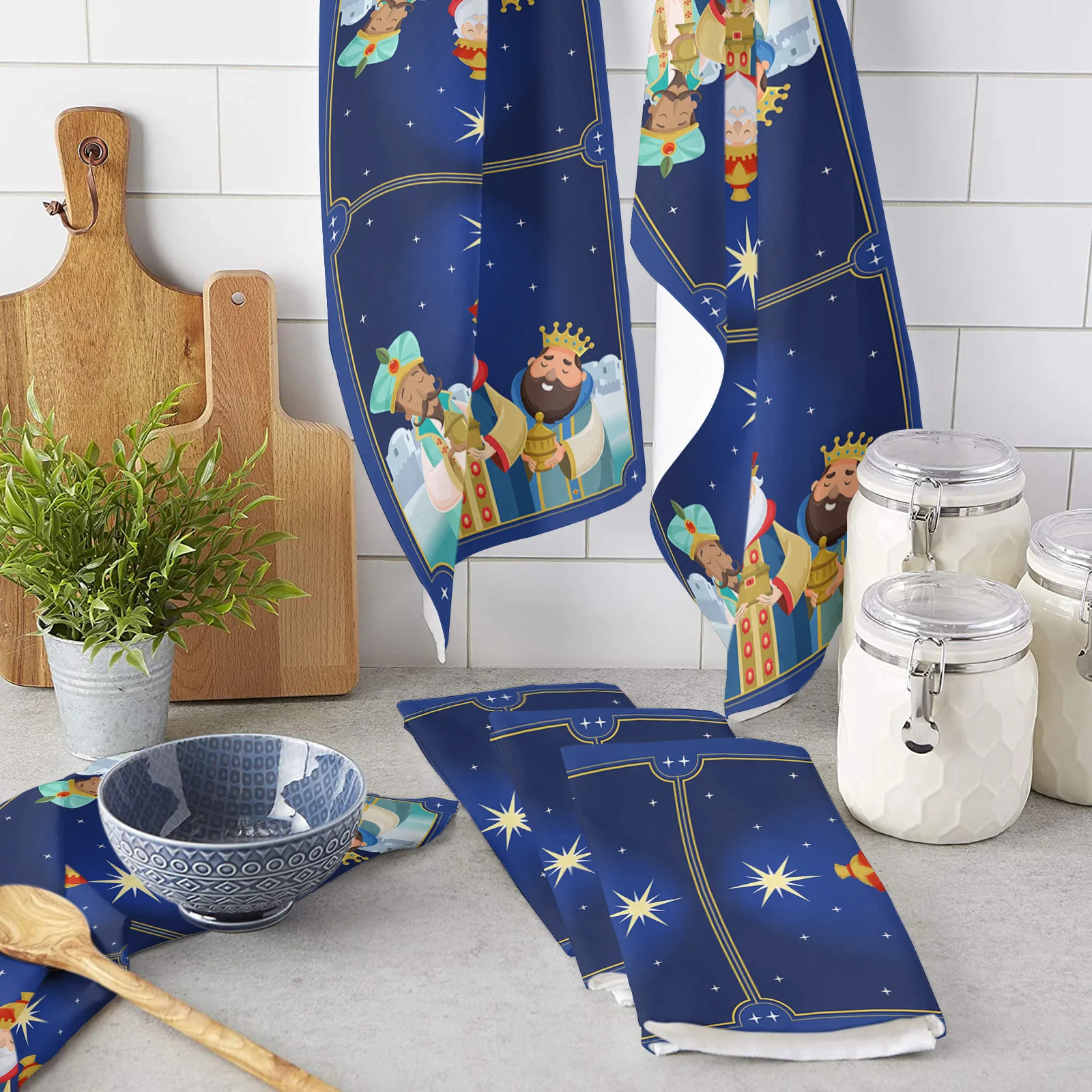 

Three Kings Day Star Crown Hand Towels Dishcloth Utensils for Kitchen Microfiber Cleaning Cloths Household Wipe Towel