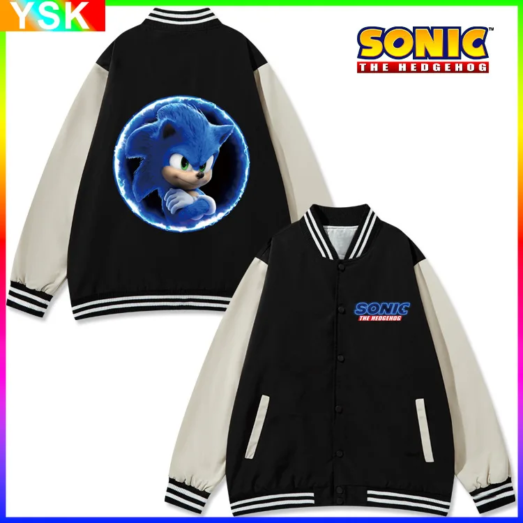 

Ultrasonic Sonic Peripheral Color Matching Baseball Uniform Cartoon Jacket Sweater Autumn and Winter Men and Women's Trend Tops