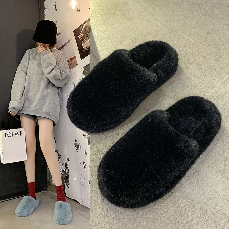 

Women Slippers Female Flat House Shoes Slip On Short Plush Bedromm Shoe Lady Winter comfortable Indoors Women ＇ s Footwear 2022