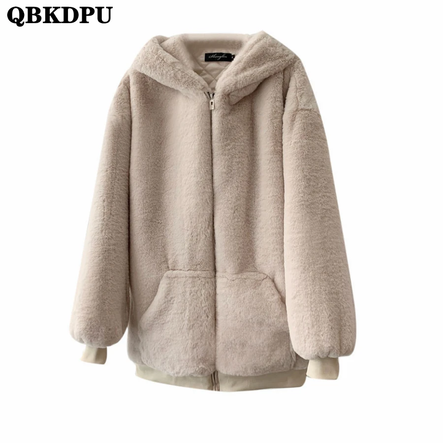 Зимнее плюшевое пальто с капюшоном из искусственного меха кролика Рекс женское