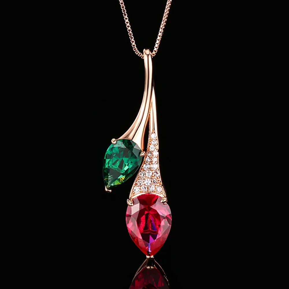 Новый дизайн ретро рубин изумруд розовый кварц аквамарин кулон ожерелье для