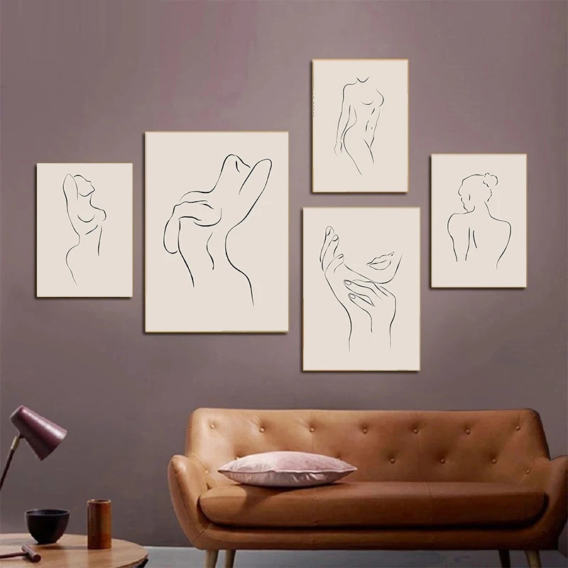 

One Line Art Poster Abstract Nude Woman Line Canvas Painting Woman Face Pose Line art Print Picture for Bedroom Decor Cuadros