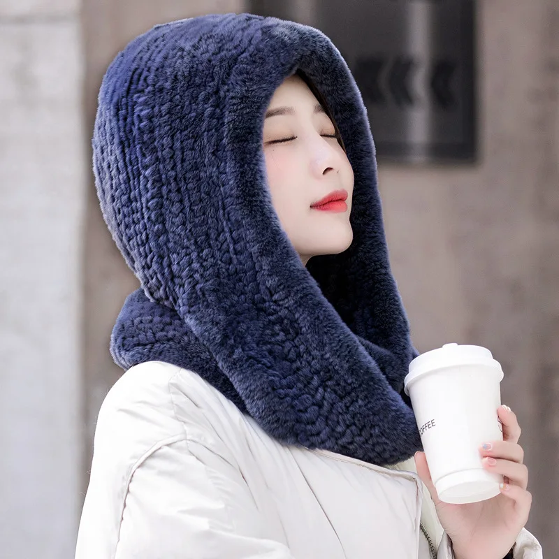 

Braided otter rabbit hair wind and snow hat all-inclusive scarf hat