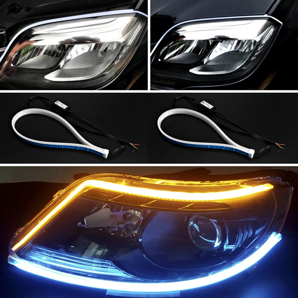 Ultrafine 30cm 45cm 60cm DRL Flexible LED Tube Style Turn Signal Brake Lamps Daytime Running Lights Tear Strip Car Headlight images - 6