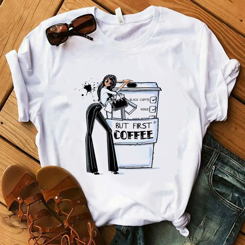 

Printing Coffee T Shirt Fashion Lady Cute Pet Pig T Shirt Women Summer Short Tops Girl Hipster T shirts