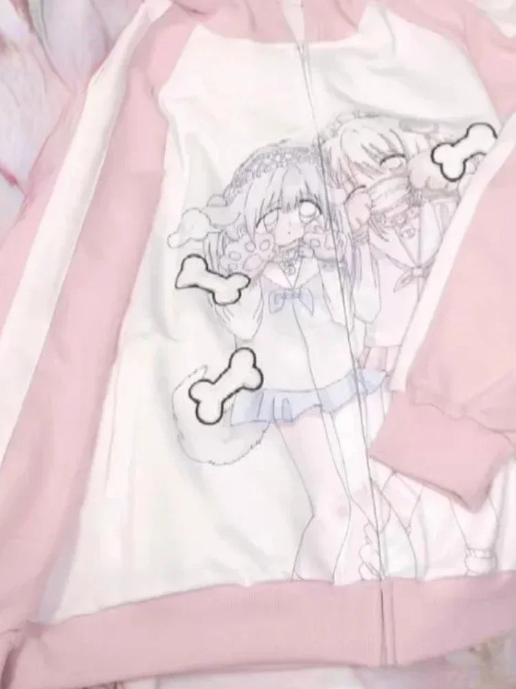 Японские повседневные женские толстовки Y2k Kawaii Свободные универсальные милые