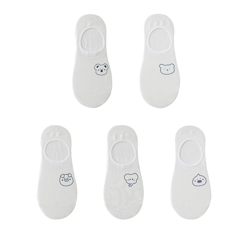 Women's cotton ankle socks, socks designed by rabbits, cows, hearts, warm and informal animals, 5 pairs of 10 pieces