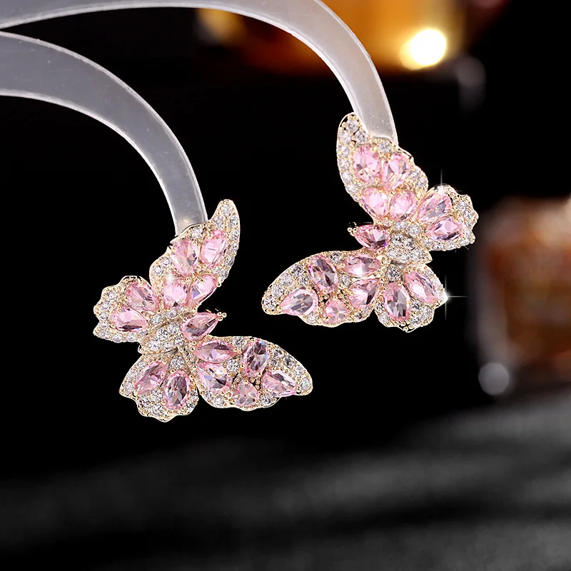 

New Earrings for Women Advanced Color Cz Earrings Female Atmosphere S925 Silver Needle Three-dimensional Butterfly Earrings