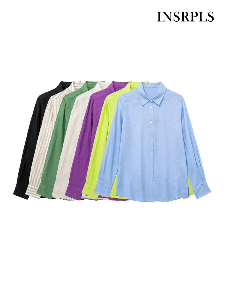 

INSRPLS Женская модная офисная одежда льняные рубашки винтажные женские блузки с длинным рукавом на пуговицах блузки шикарные топы