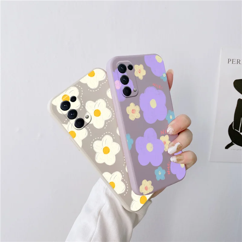 

For OPPO Reno 2 3 4 4Z 5 6 7 Pro Fashion Flowers Phone Case For OPPO Find X2 Neo X3 Lite X5 Liquid Soft Silicone Square Cover