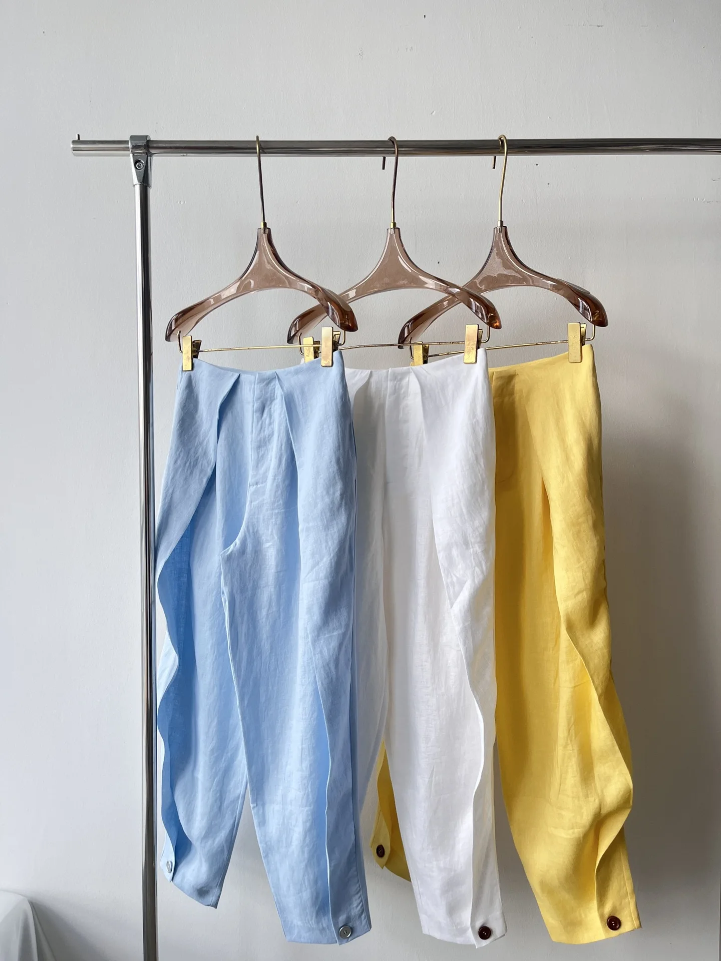 

Spring Summer Women Linen Thin Trousers Pleated Solid Color High Waist 2023 Female Long Pants with Pockets