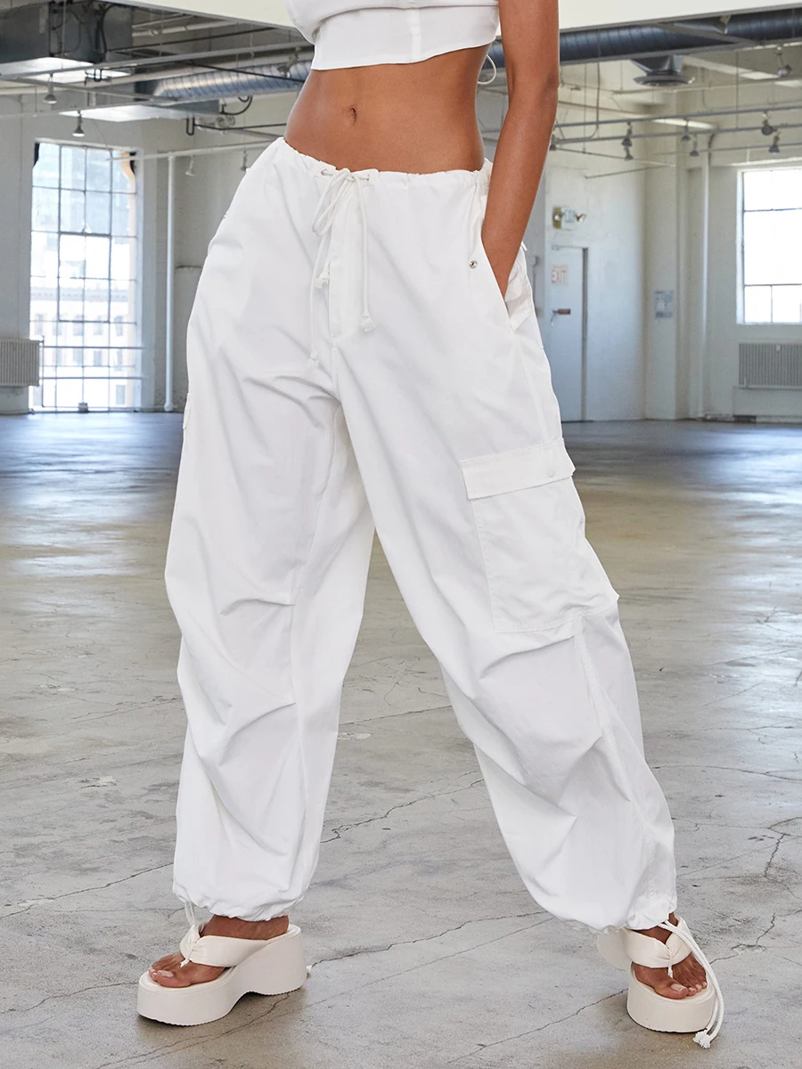 

Женские брюки на шнуровке, свободные однотонные повседневные длинные спортивные брюки с большими боковыми карманами, на весну-лето