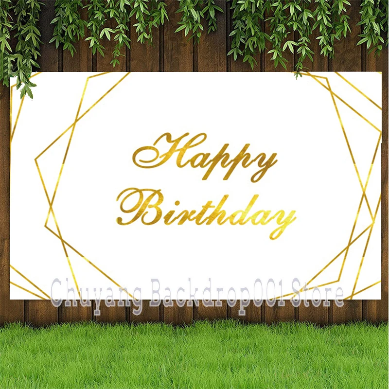 White Board Golden Lines Happy Birthday Photo Background Custom Family Cheers Party Dinner Table Cover Backdrops Home Deocr
