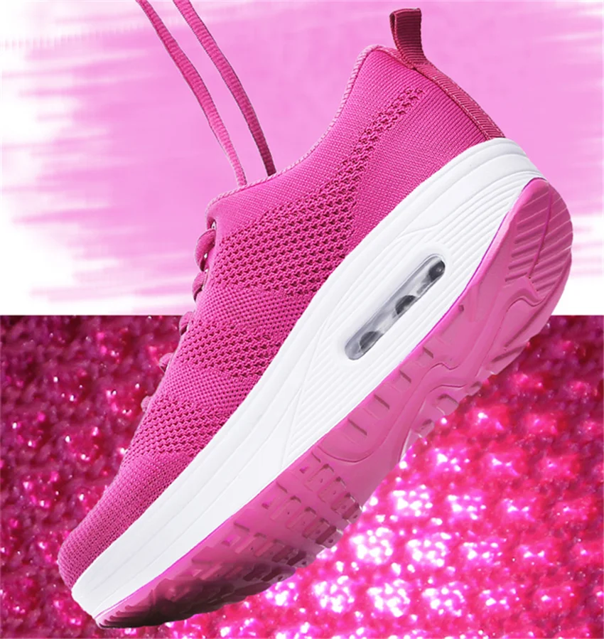 Women Air Cushion Running Shoes Flying Weaving Vamp Low-top Outdoor Breathable Casual Sneakers Summer Size 35-40