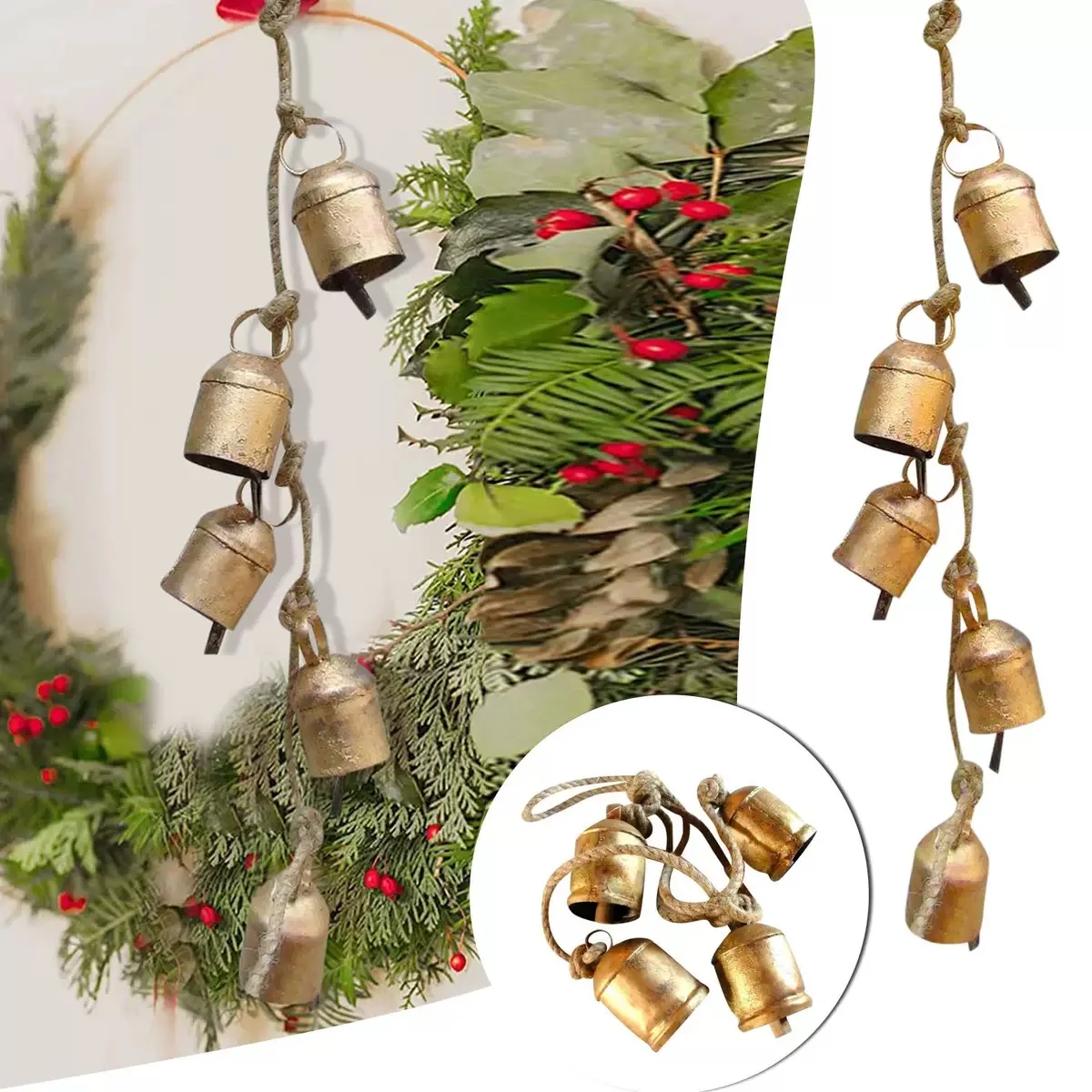 

Vintage Jingle Bells for Crafts Metal Cow Bells for Christmas Tree Decoration