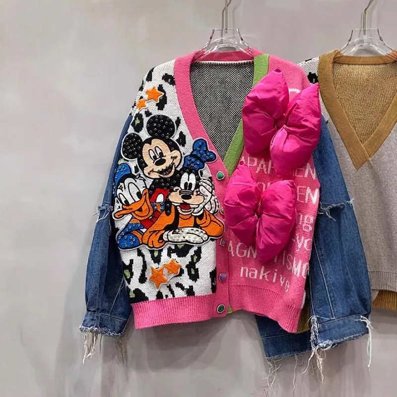 Уникальный дизайн джинсовый вязаный кардиган женский осенне-зимний свободный