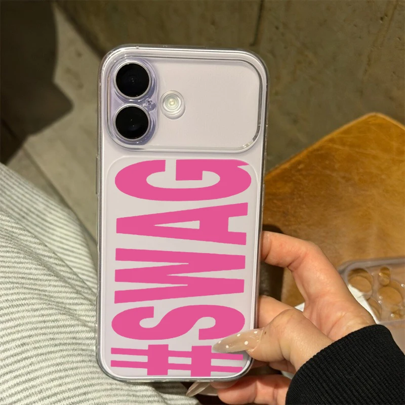 Фото Ярко-розовый черный прозрачный чехол для телефона с надписью SWAG для iPhone 17 16 Plus 15 Pro 14 13 12 11 Pro Max X XS XR 7 8 SE, защитный чехол из ТПУ №3
