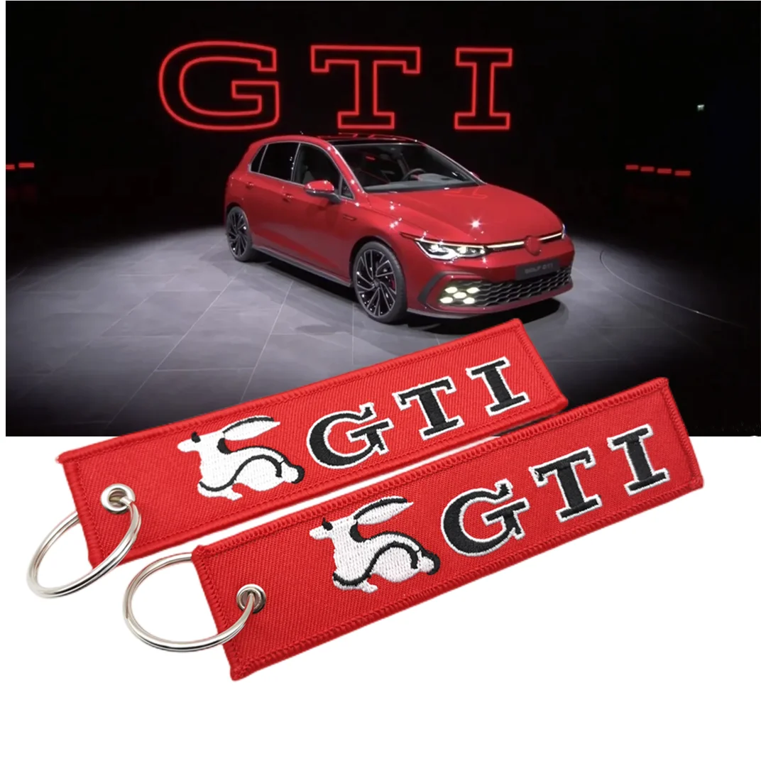 רקמת מכונית GTI Keychain מפתח תרמיל שרוך מפתח תגיות Keyring Fit עבור פולקסווגן פולקסווגן גולף GTI 4 5 6 7 MK4 MK5 MK7 מפתח בעל