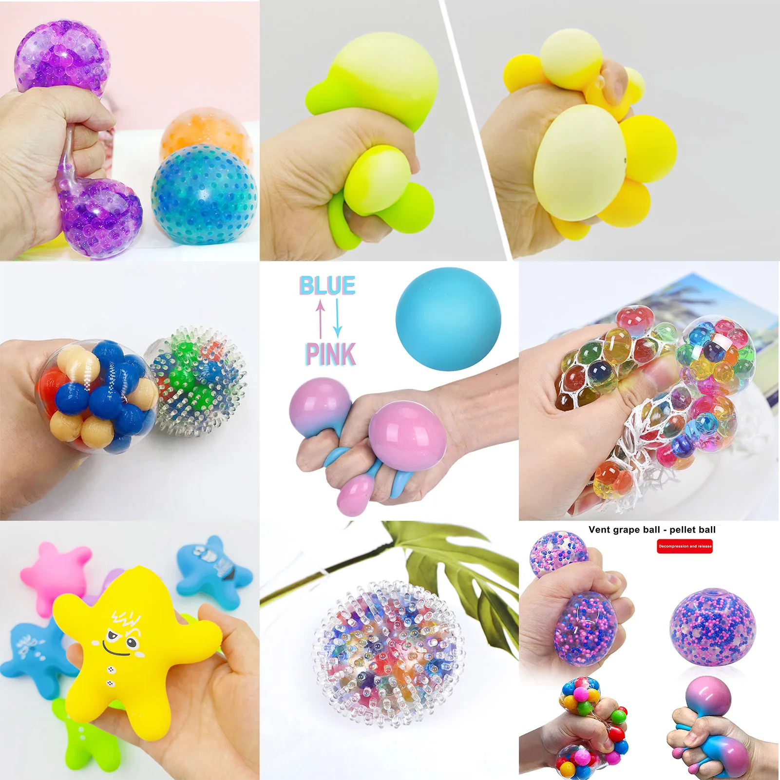 

8Pcs Squishy Stress Balls Lighted Stress Relief Squeeze Balls Grape Balls Mesh Squish Balls Water Beads Anxiety-Relief Balls