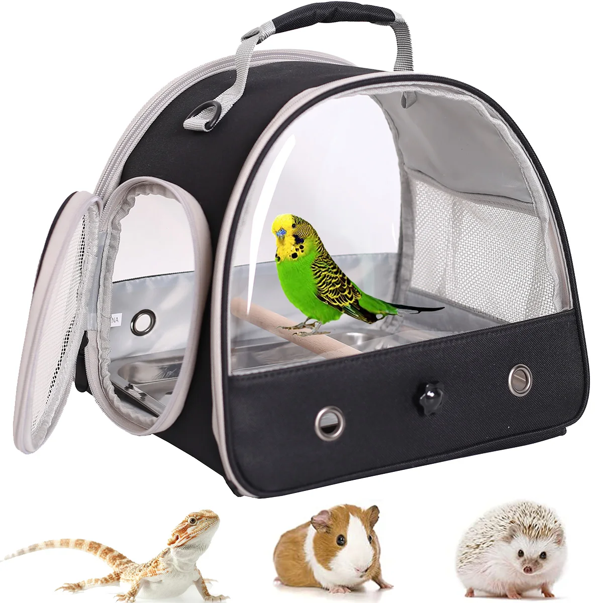 

Pet Portable Small Bird Parrot Parakeet with Standing Perch and Stainless Steel Tray Side Access Window Collapsible Bird Carrier