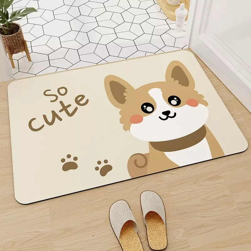 

NEW IN 2022 Entry Door Absorbent Foot Mat Kitchen Non-slip Carpet Bathroom Door Mat Carpet Quick Drying Soft Puppy Print