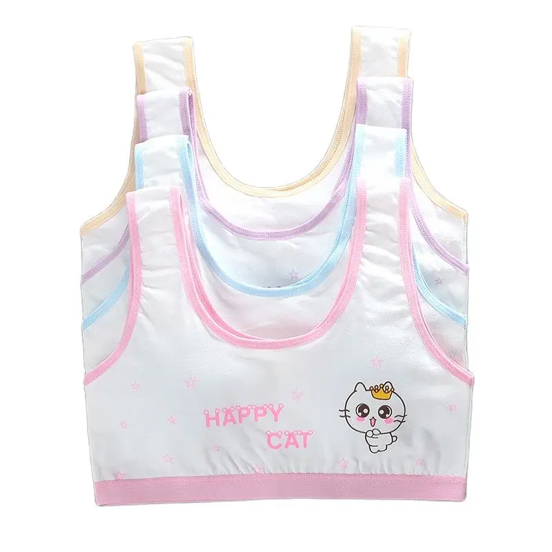 

5pcs/lot Young Children's Girls Sports Bra Breast Care Hipster Cotton Teenage Girl Underwear Summer Kids Cartoon Vest Bras Tops
