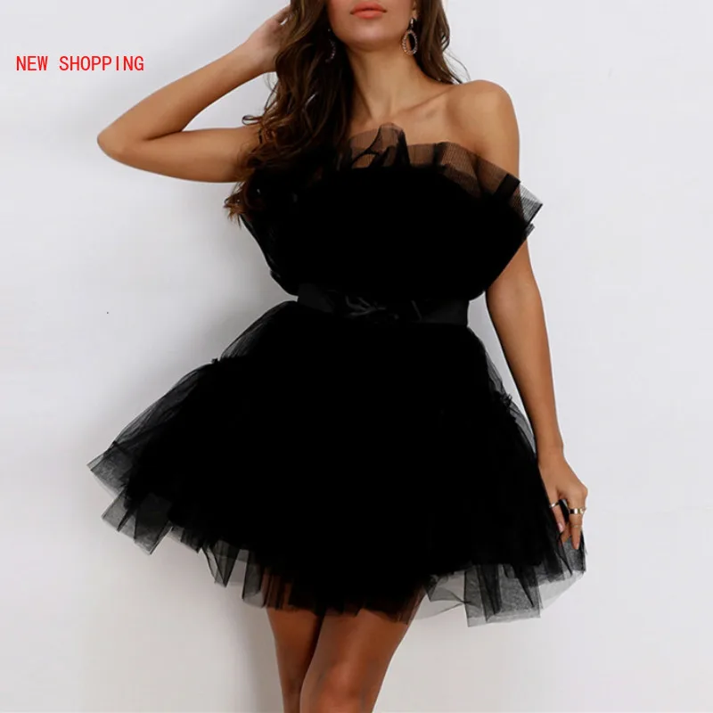

Mall Goth Fashion Mesh Ball Gown Lace Up Bandage Dress Sexy Strapless Club Party Dresses Women Summer Elegant Vestidos Black