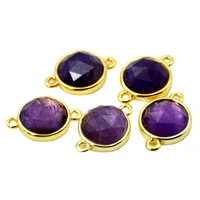 natural amethysts connector faceted round gemstone charms tiny jewelry gold bezel setting findings double bail pendant